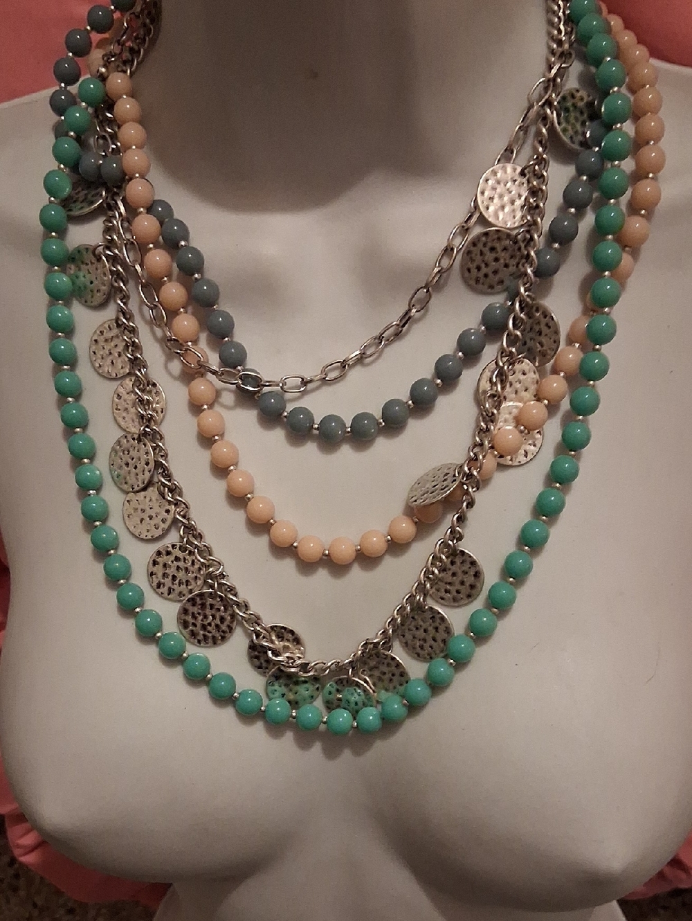 Beatiful Blue, Pink, Silver Neckless